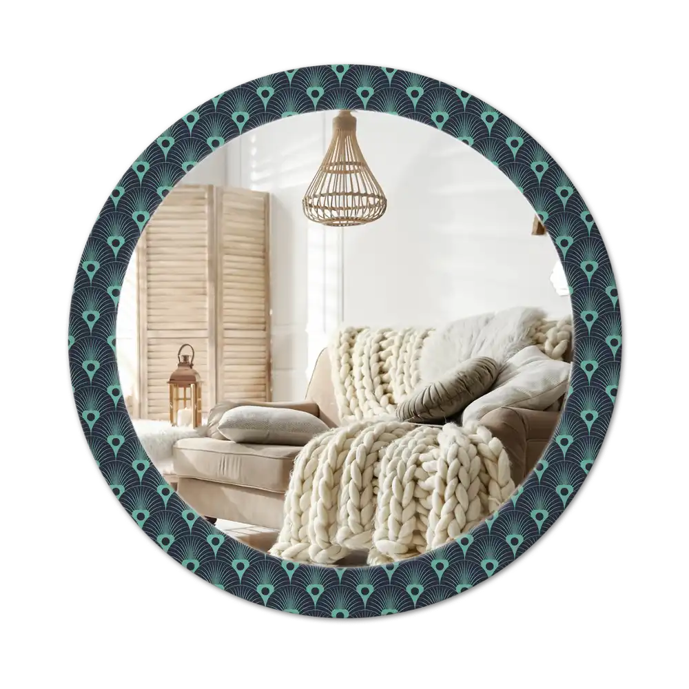 Spiegel mit bedrucktem Rahmen rund Blumenmuster