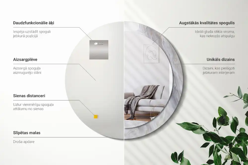 Spiegel mit bedrucktem Rahmen rund Abstrakter Marmor