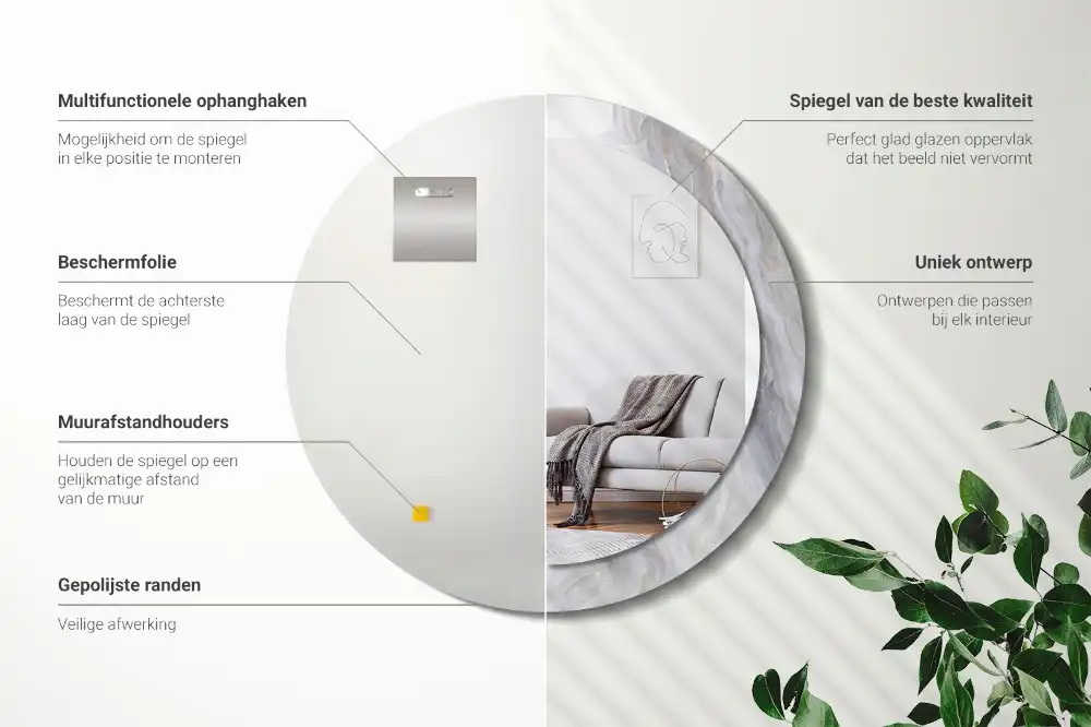 Spiegel mit bedrucktem Rahmen rund Abstrakter Marmor