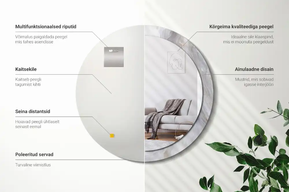 Spiegel mit bedrucktem Rahmen rund Abstrakter Marmor