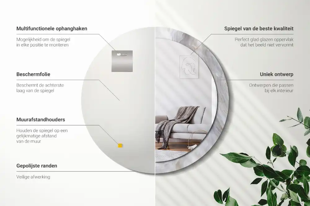 Spiegel mit bedrucktem Rahmen rund Abstrakter Marmor