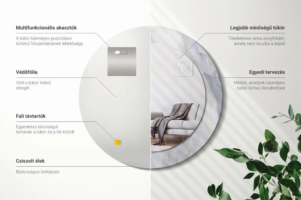 Spiegel mit bedrucktem Rahmen rund Abstrakter Marmor