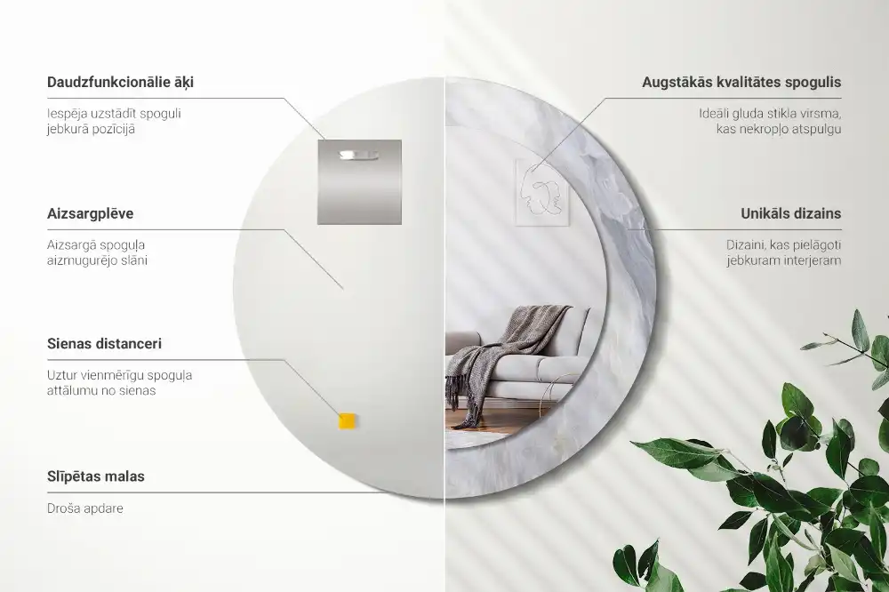 Spiegel mit bedrucktem Rahmen rund Abstrakter Marmor