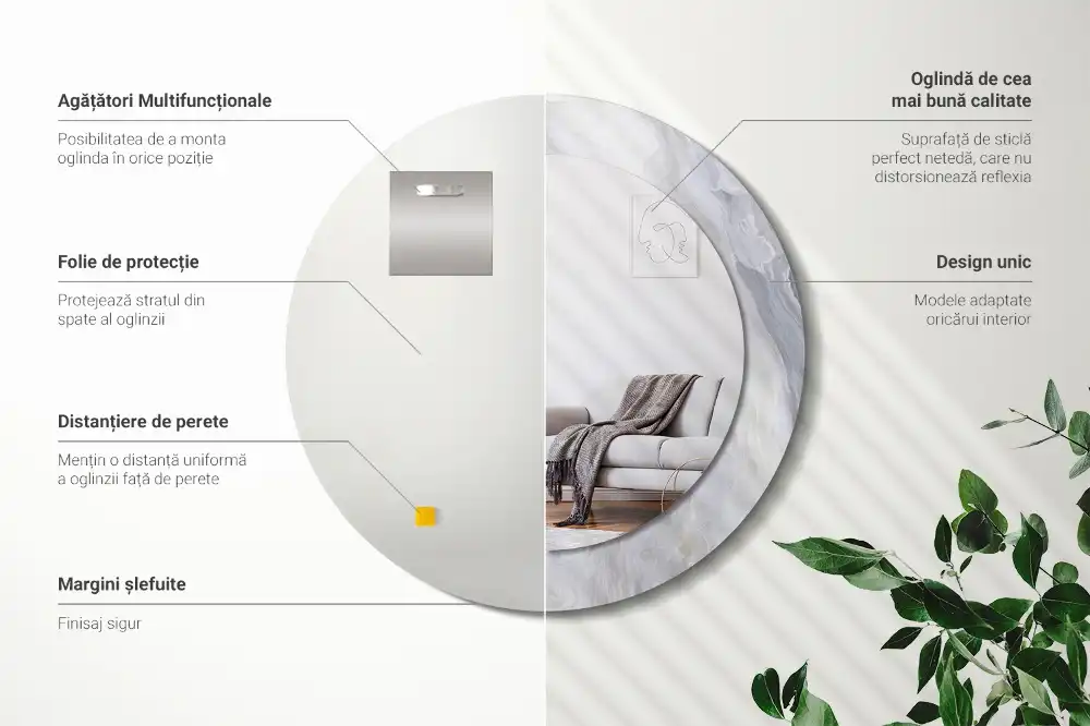 Spiegel mit bedrucktem Rahmen rund Abstrakter Marmor