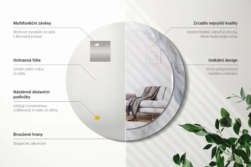 Spiegel mit bedrucktem Rahmen rund Abstrakter Marmor