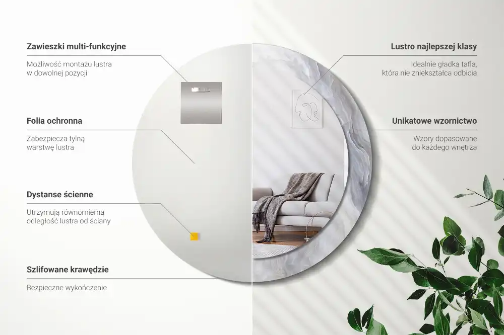 Spiegel mit bedrucktem Rahmen rund Abstrakter Marmor