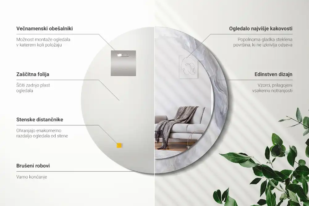 Spiegel mit bedrucktem Rahmen rund Abstrakter Marmor