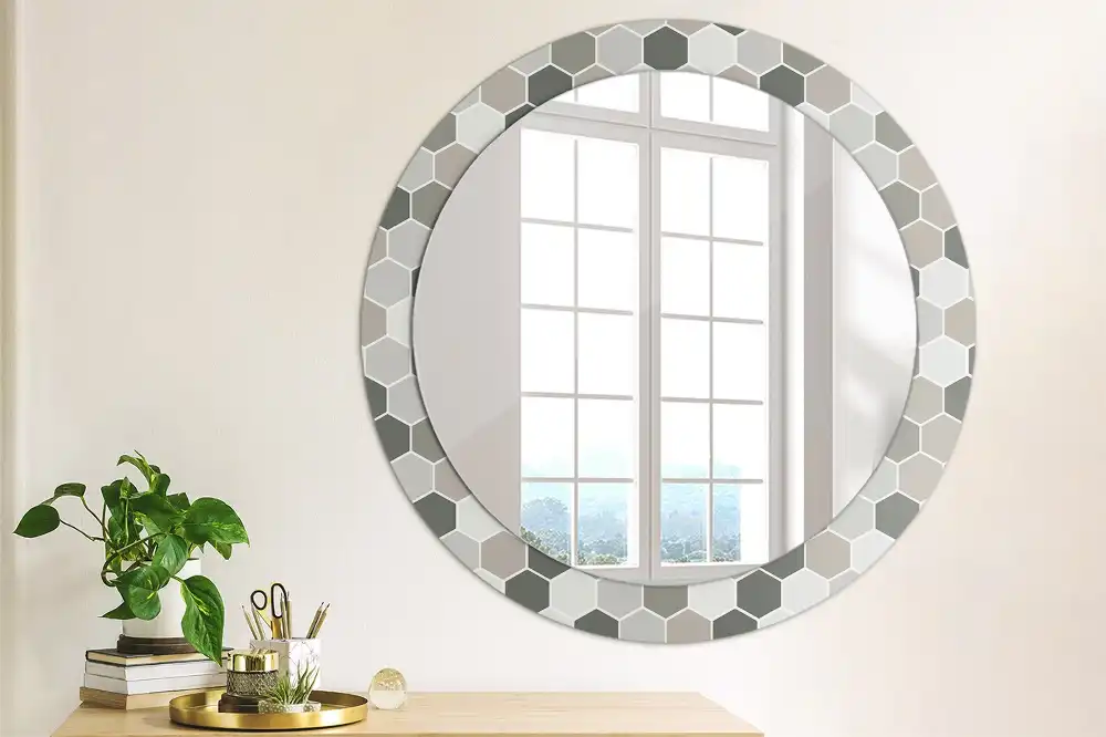 Spiegel rund Sechseckiges Muster