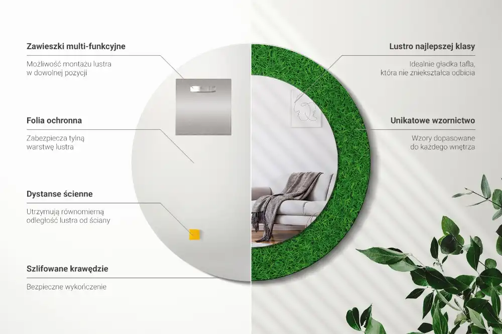 Spiegel mit bedrucktem Rahmen rund Grünes Gras