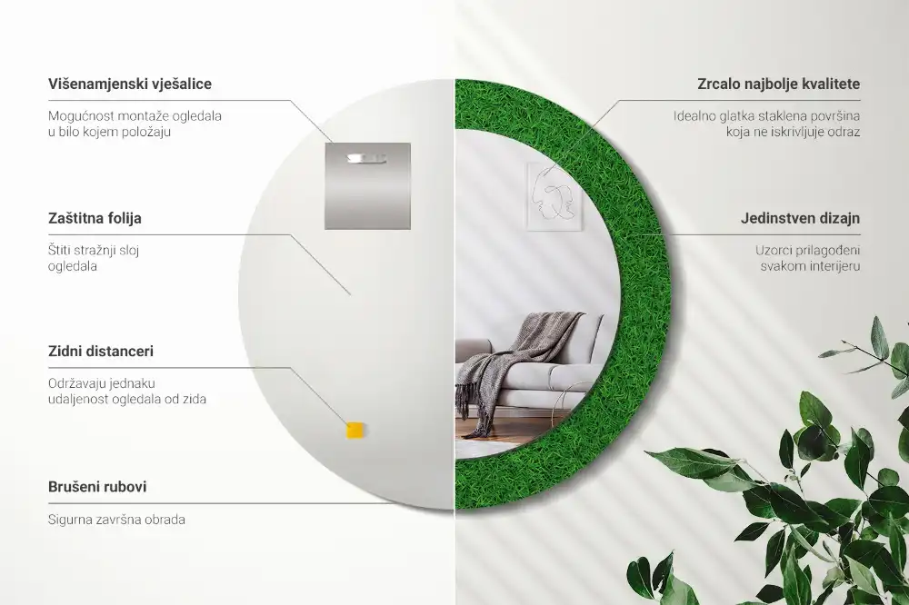 Spiegel mit bedrucktem Rahmen rund Grünes Gras