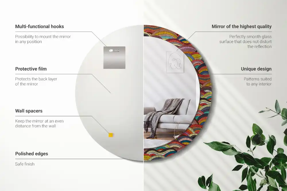 Spiegel mit bedrucktem Rahmen rund Ornament