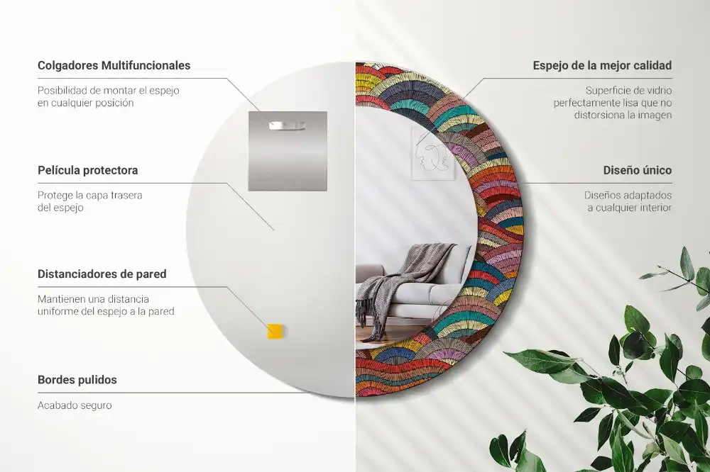 Spiegel mit bedrucktem Rahmen rund Ornament