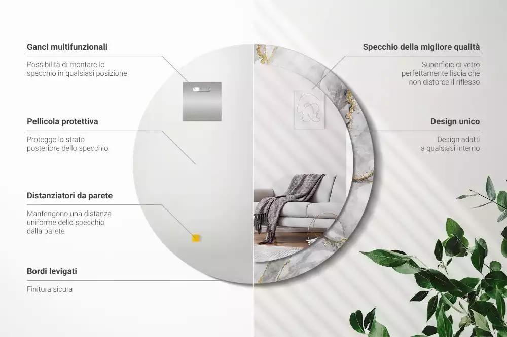 Spiegel mit bedrucktem Rahmen rund Marmor-Muster