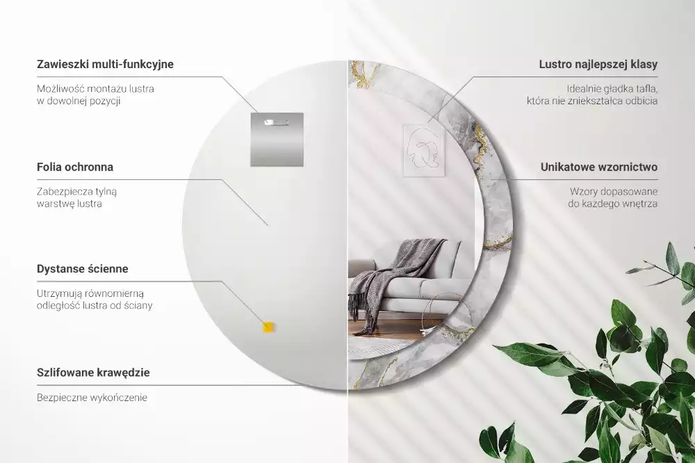 Spiegel mit bedrucktem Rahmen rund Marmor-Muster