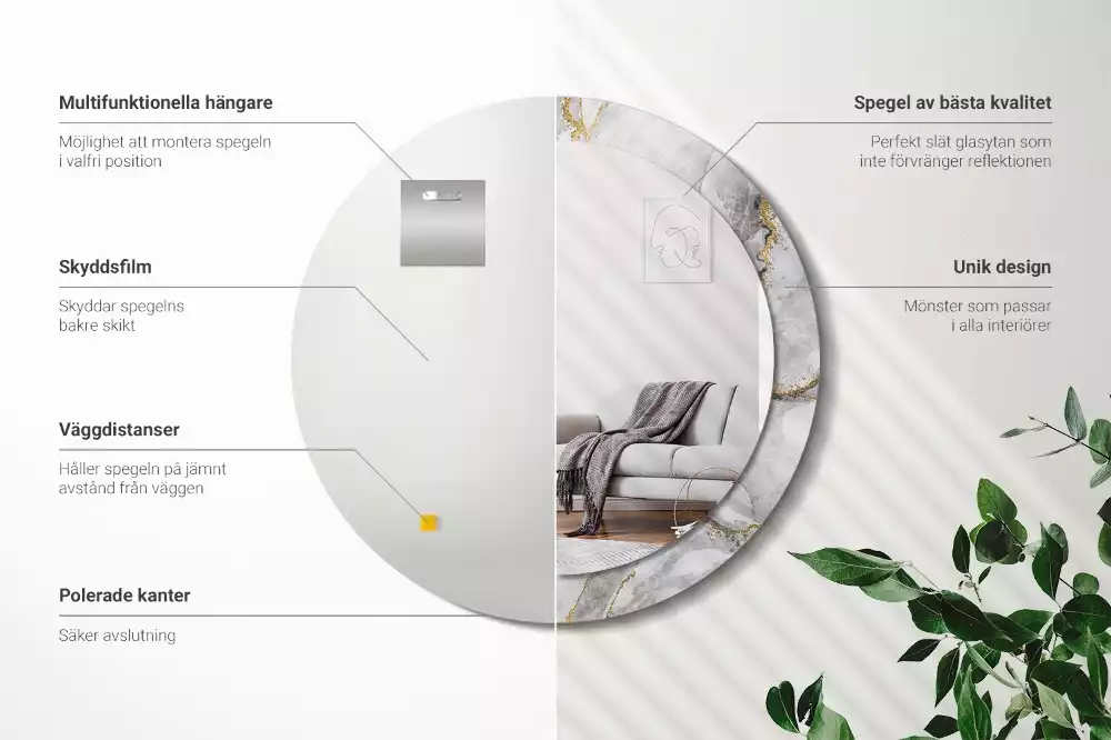 Spiegel mit bedrucktem Rahmen rund Marmor-Muster