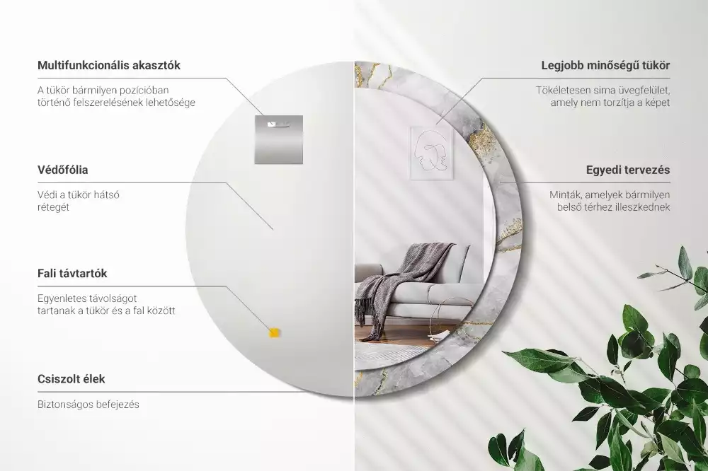 Spiegel mit bedrucktem Rahmen rund Marmor-Muster