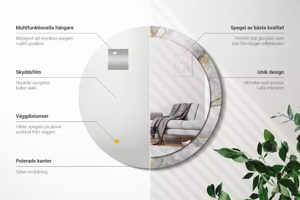 Spiegel mit bedrucktem Rahmen rund Marmor-Muster