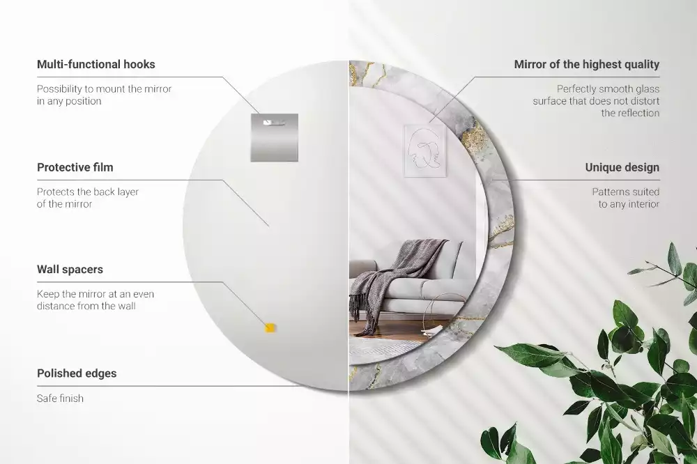 Spiegel mit bedrucktem Rahmen rund Marmor-Muster