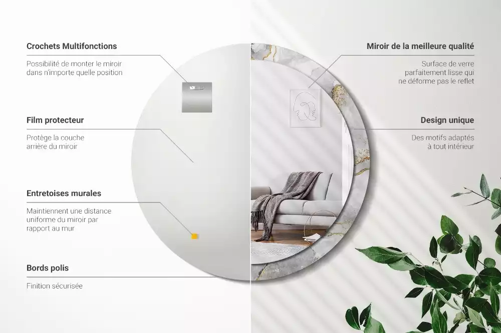 Spiegel mit bedrucktem Rahmen rund Marmor-Muster