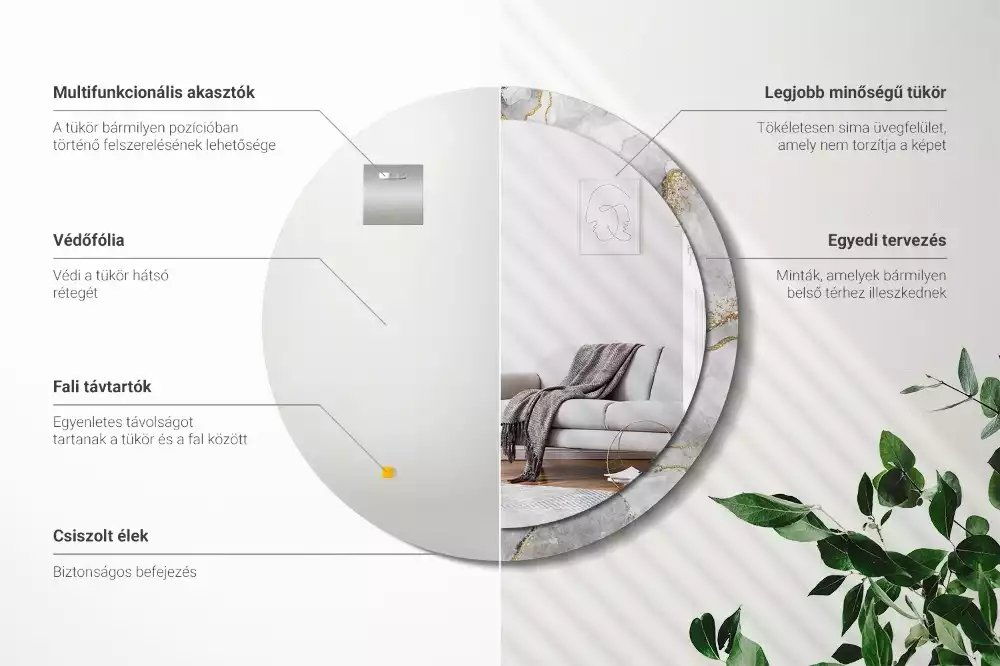 Spiegel mit bedrucktem Rahmen rund Marmor-Muster