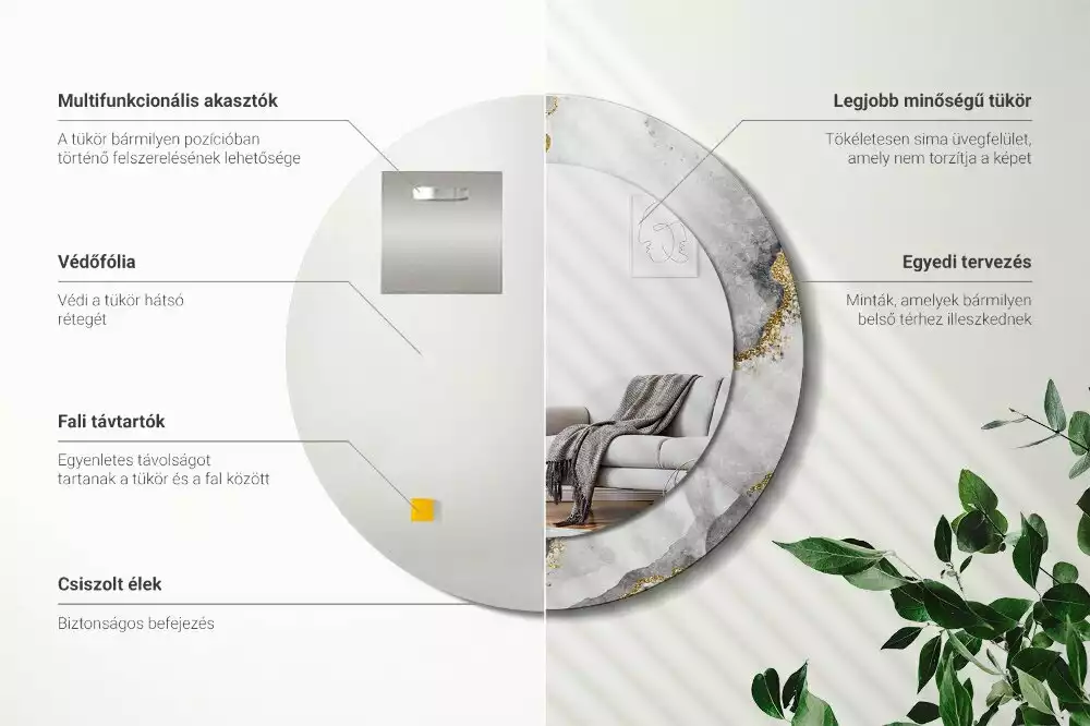 Spiegel mit bedrucktem Rahmen rund Marmor-Muster