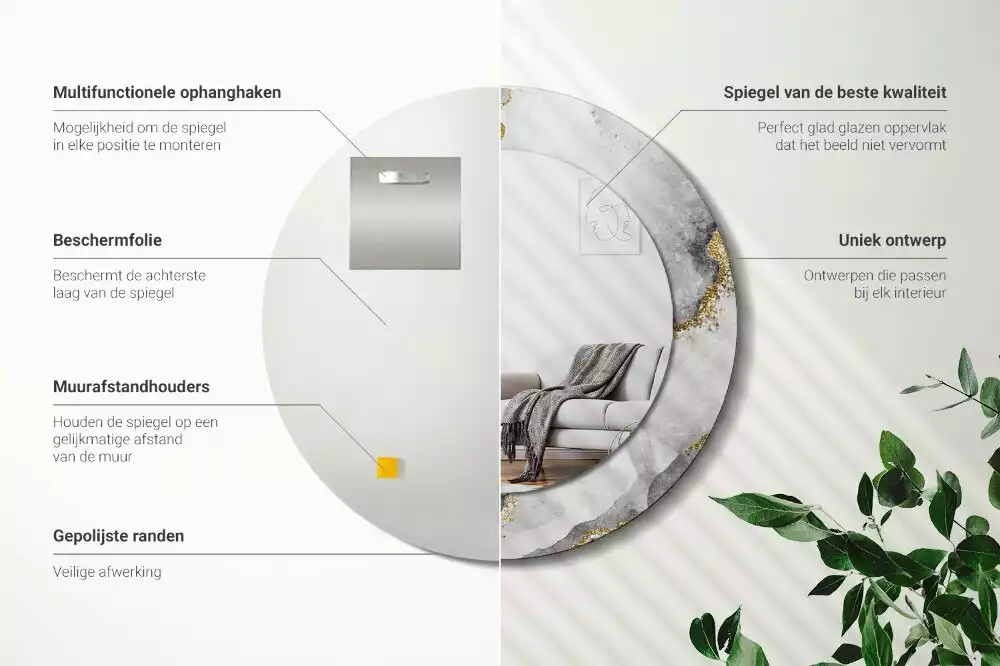 Spiegel mit bedrucktem Rahmen rund Marmor-Muster