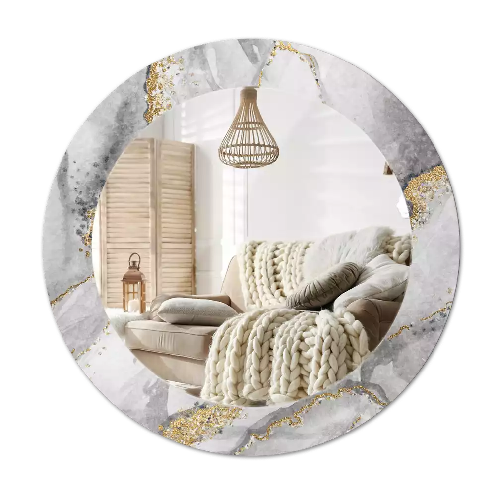 Spiegel mit bedrucktem Rahmen rund Marmor-Muster