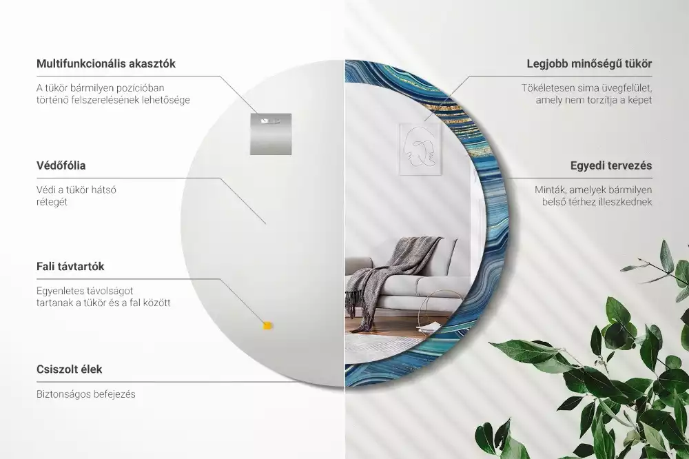 Spiegel mit bedrucktem Rahmen rund Blauer Marmor