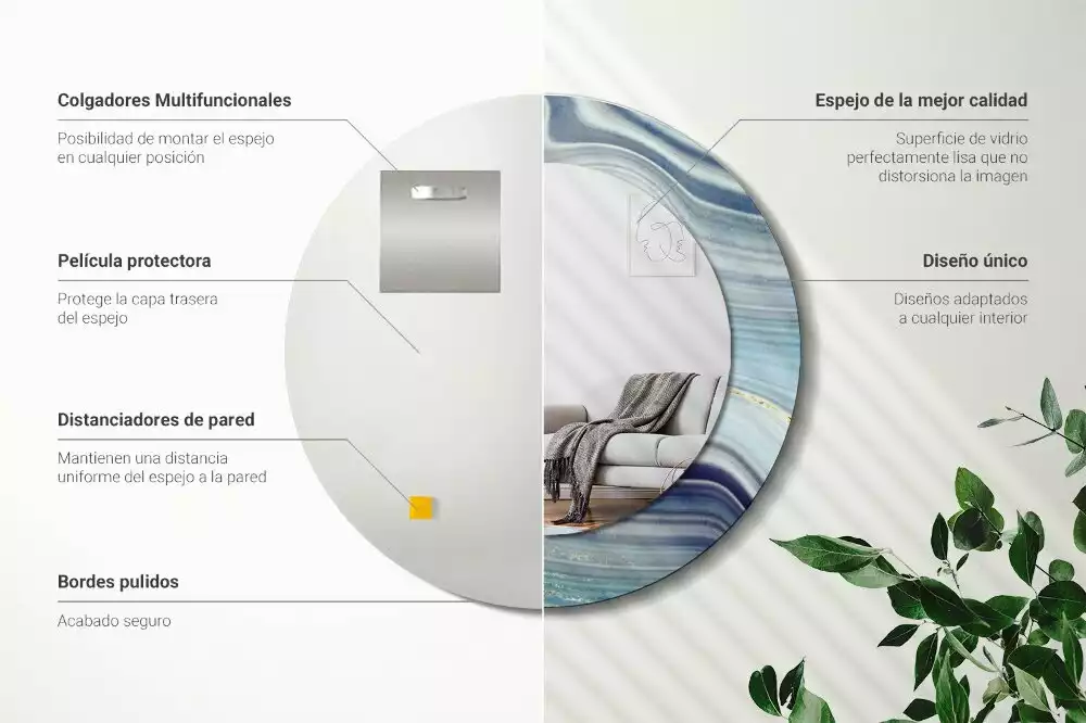 Spiegel mit bedrucktem Rahmen rund Blauer Marmor