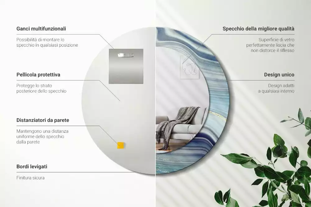 Spiegel mit bedrucktem Rahmen rund Blauer Marmor