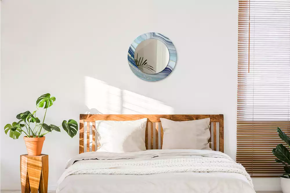 Spiegel mit bedrucktem Rahmen rund Blauer Marmor