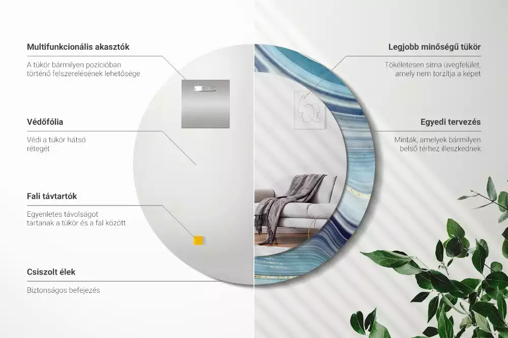 Spiegel mit bedrucktem Rahmen rund Blauer Marmor