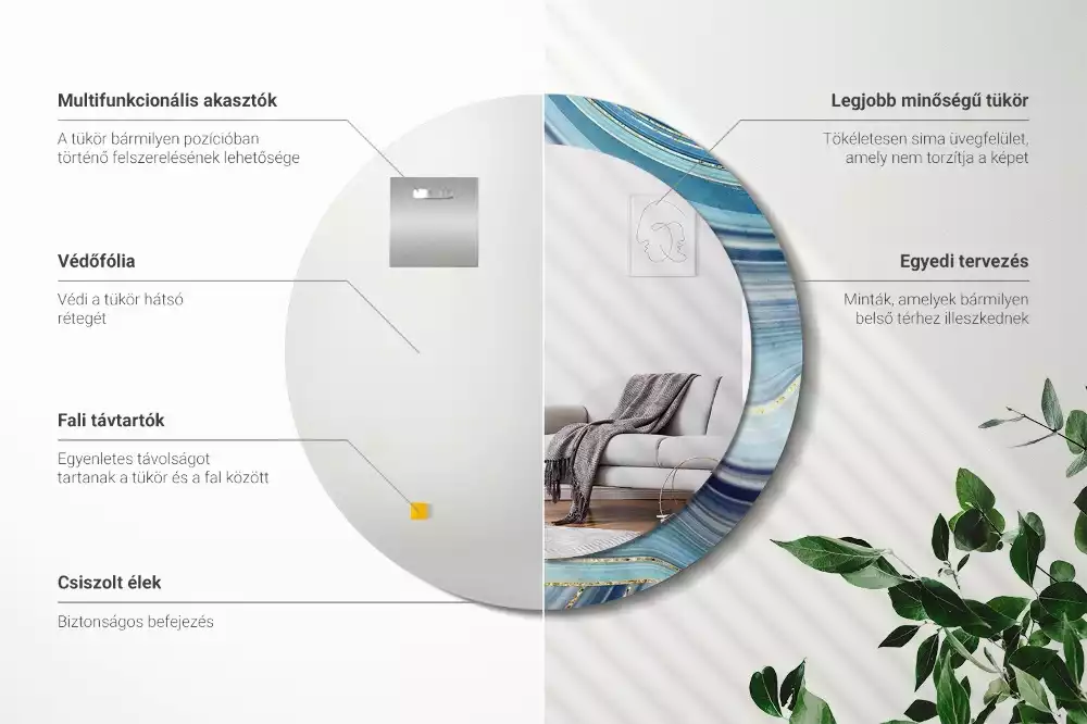 Spiegel mit bedrucktem Rahmen rund Blauer Marmor