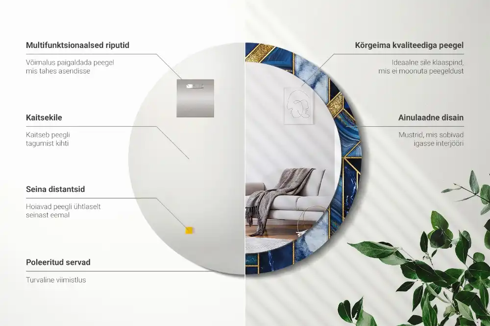 Spiegel mit bedrucktem Rahmen rund Moderner Marmor