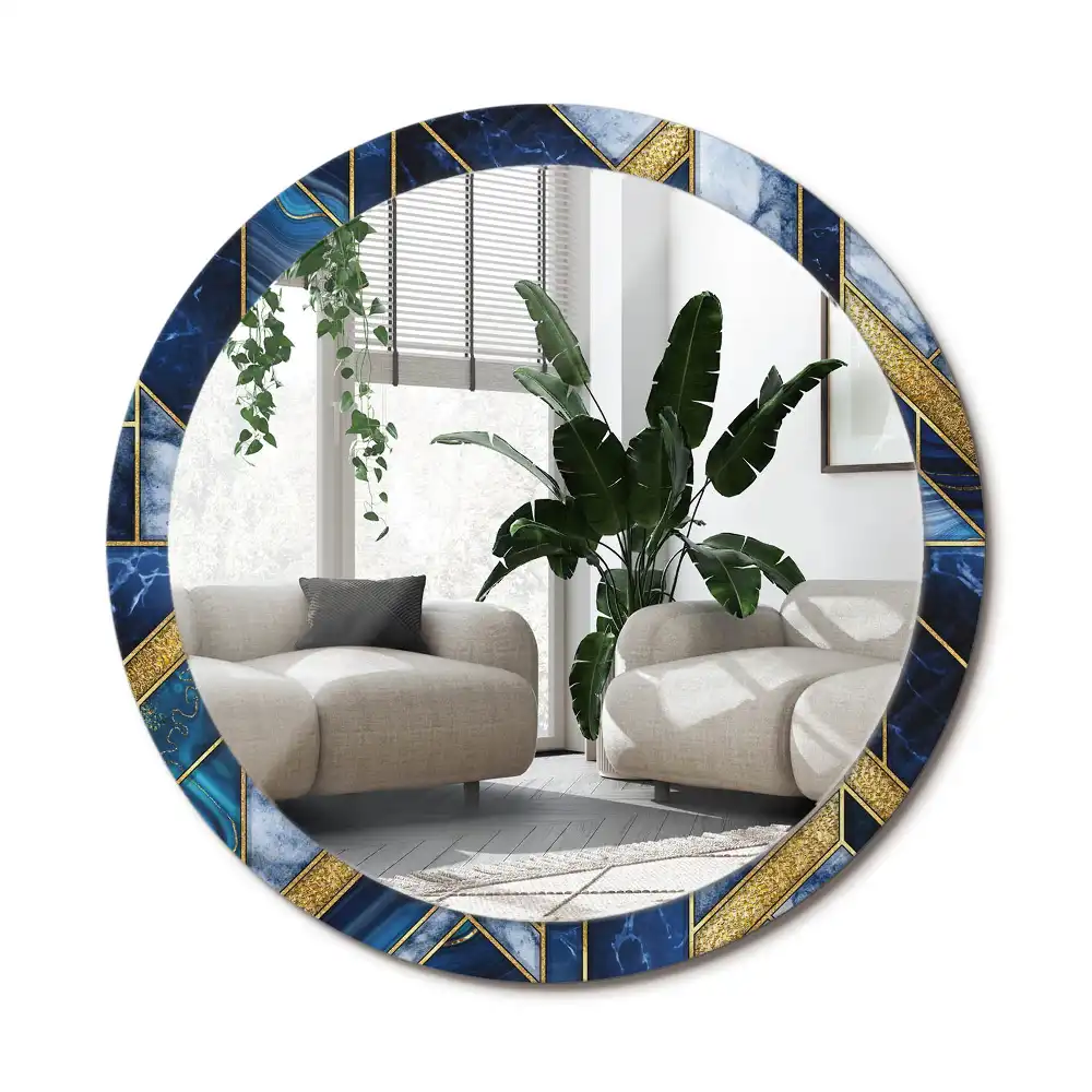 Spiegel mit bedrucktem Rahmen rund Moderner Marmor