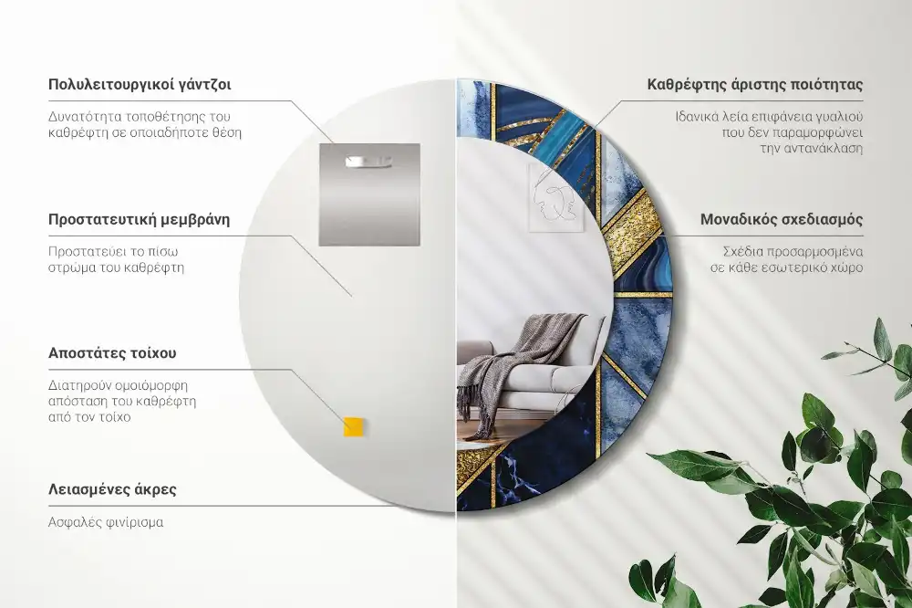 Spiegel mit bedrucktem Rahmen rund Moderner Marmor