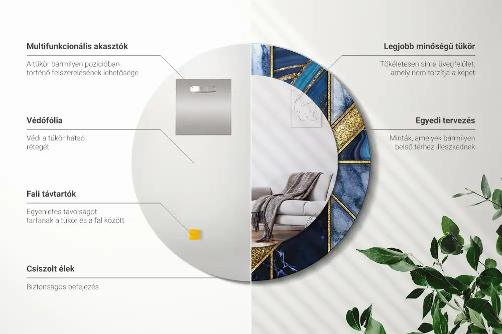 Spiegel mit bedrucktem Rahmen rund Moderner Marmor