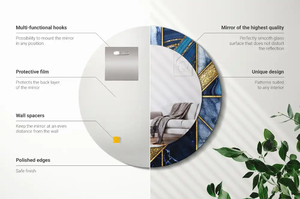 Spiegel mit bedrucktem Rahmen rund Moderner Marmor