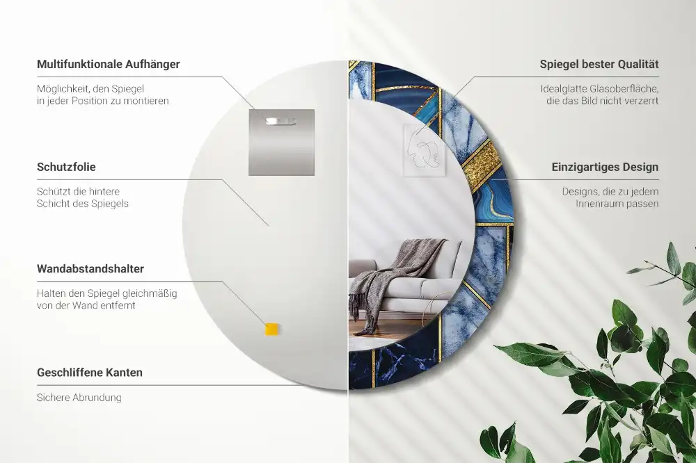 Spiegel mit bedrucktem Rahmen rund Moderner Marmor