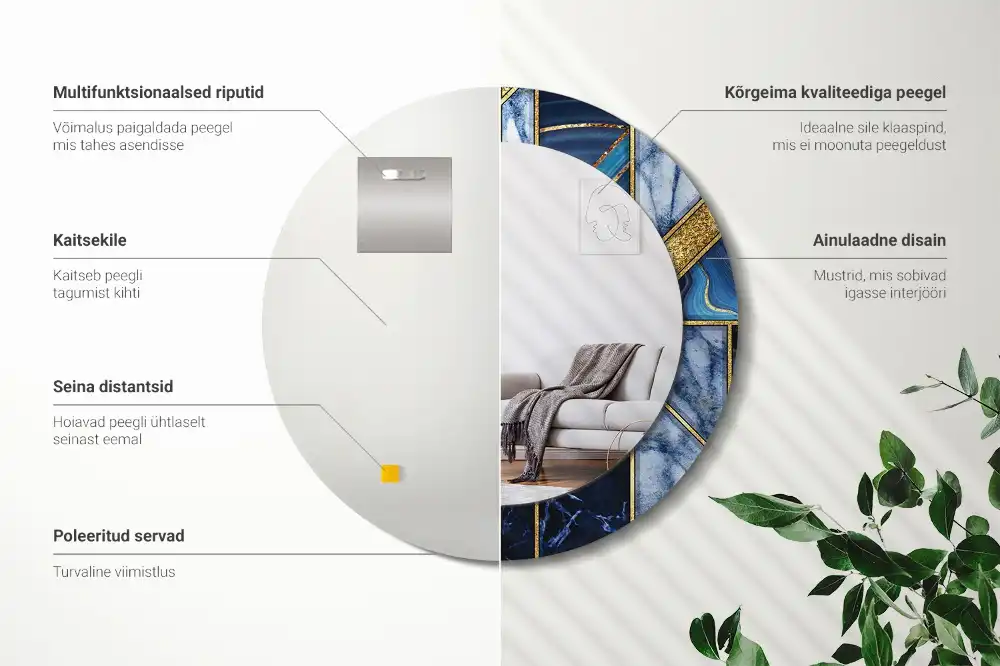 Spiegel mit bedrucktem Rahmen rund Moderner Marmor