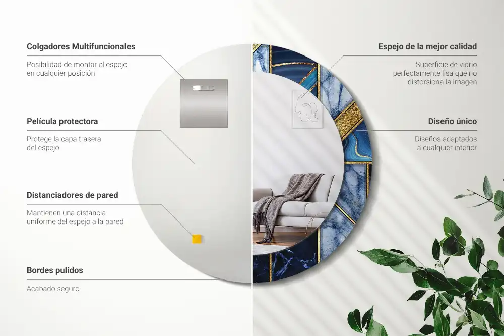 Spiegel mit bedrucktem Rahmen rund Moderner Marmor