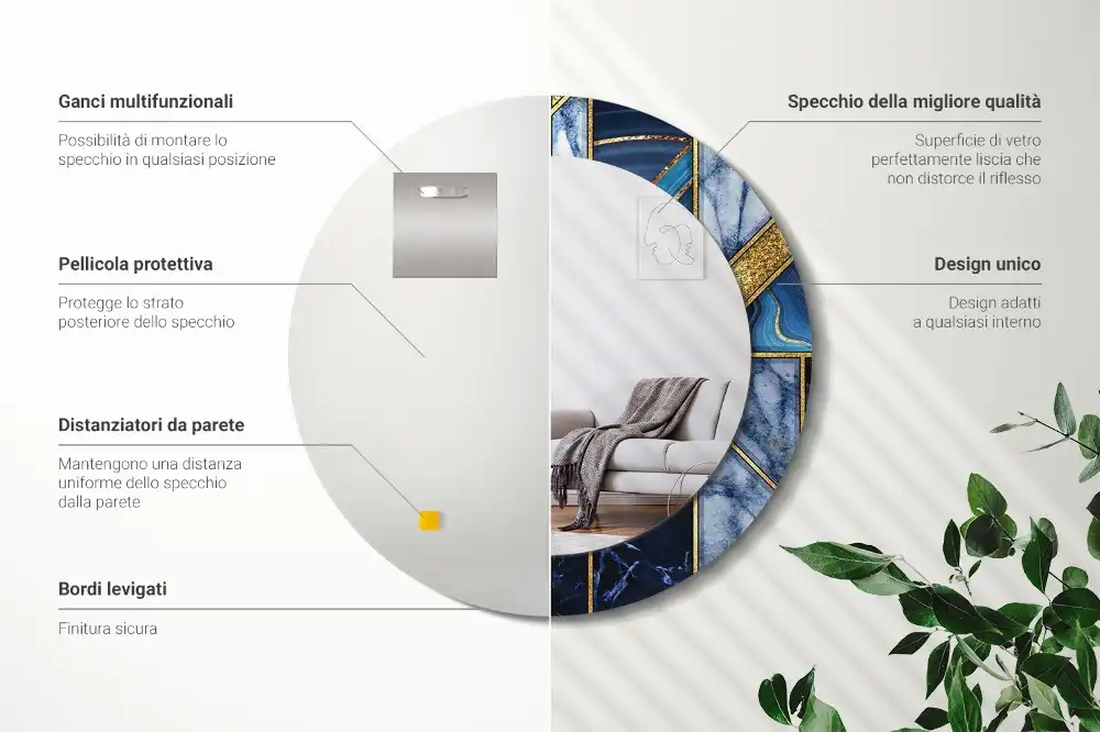 Spiegel mit bedrucktem Rahmen rund Moderner Marmor