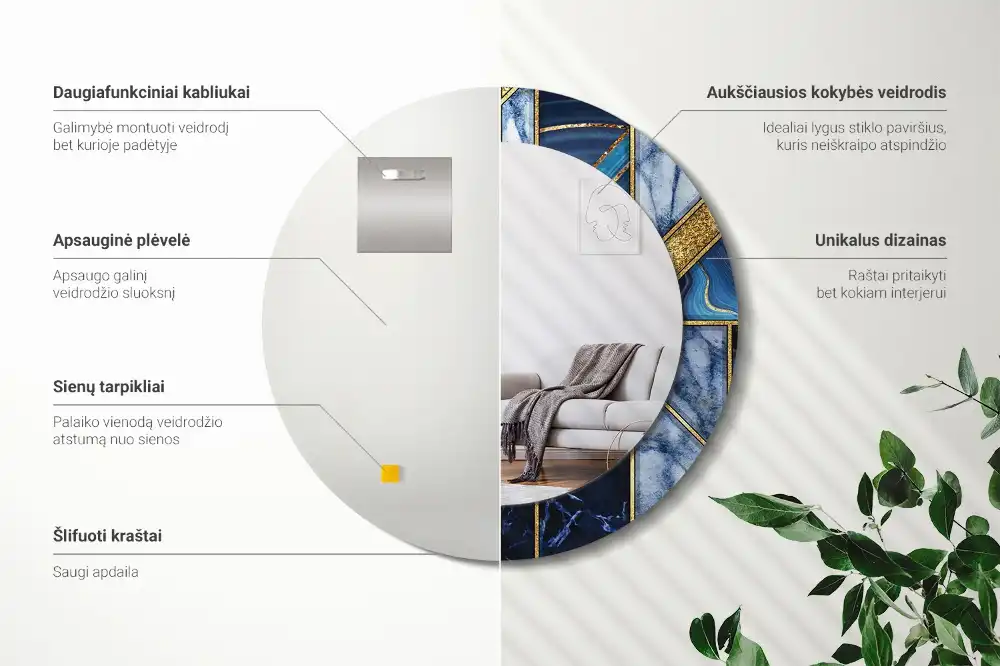 Spiegel mit bedrucktem Rahmen rund Moderner Marmor