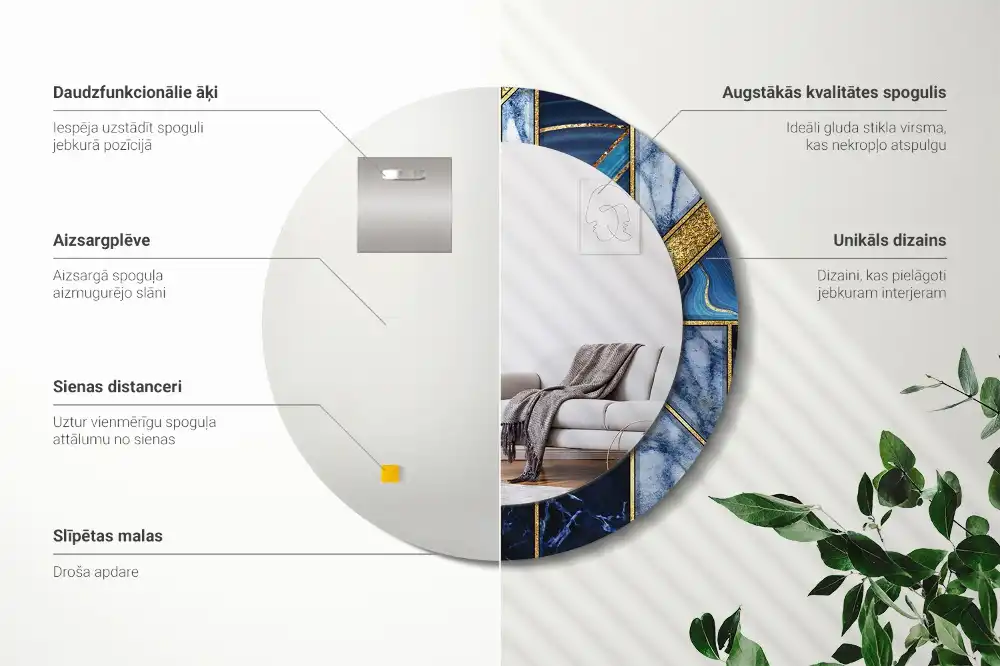 Spiegel mit bedrucktem Rahmen rund Moderner Marmor