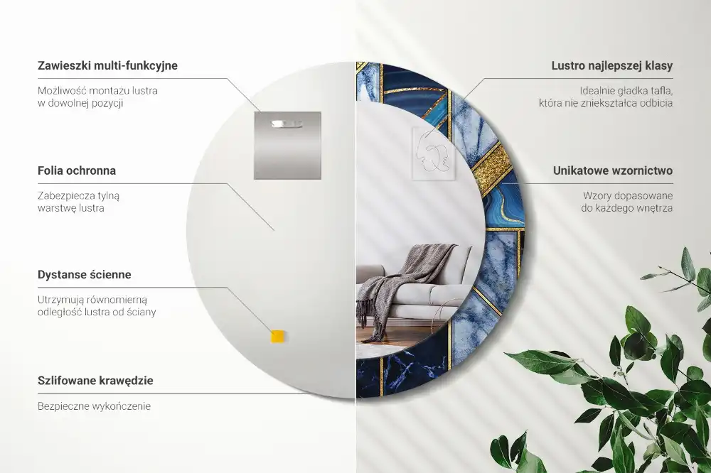 Spiegel mit bedrucktem Rahmen rund Moderner Marmor