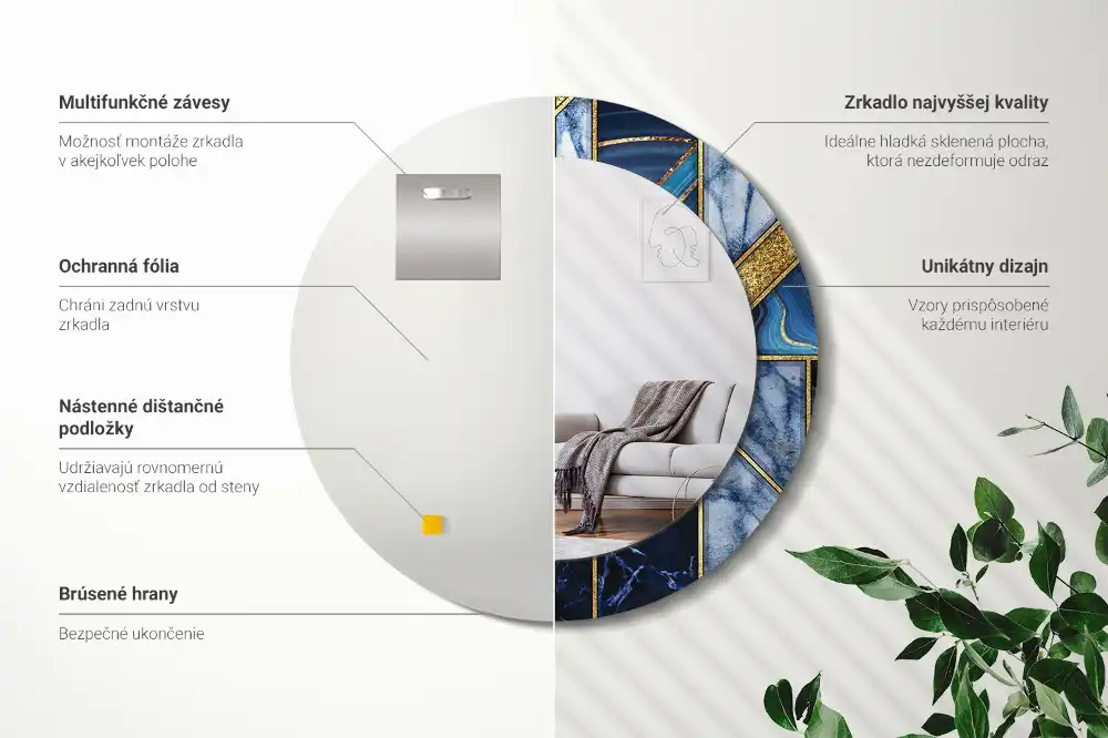 Spiegel mit bedrucktem Rahmen rund Moderner Marmor