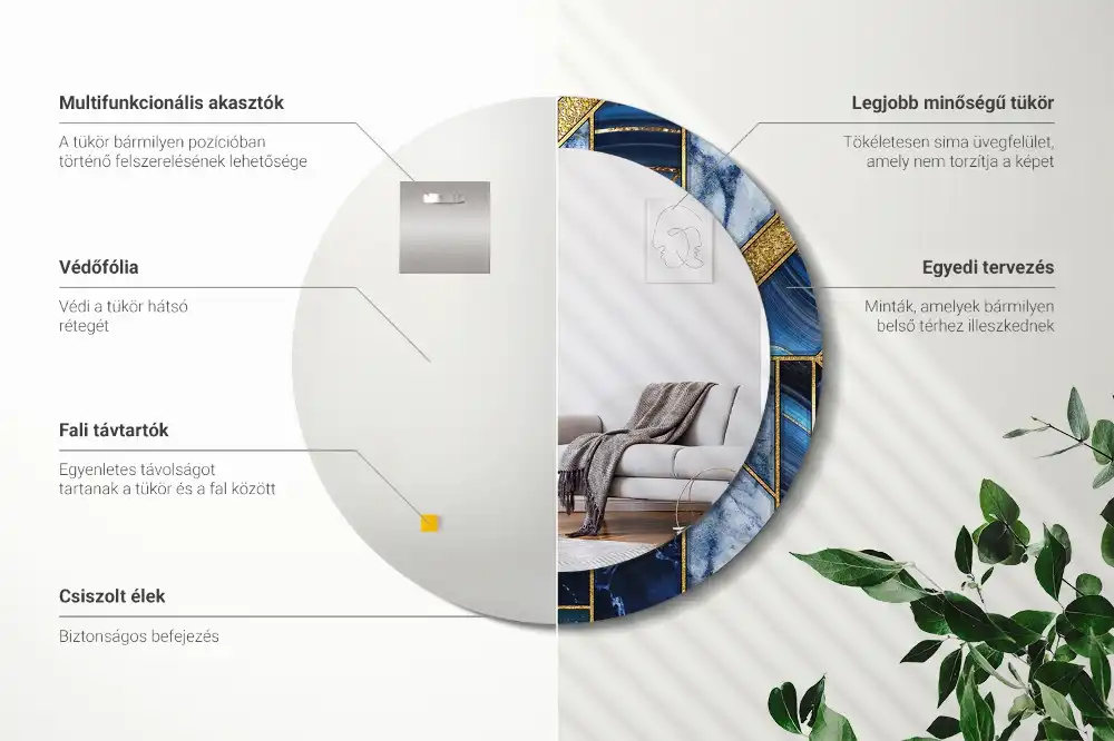 Spiegel mit bedrucktem Rahmen rund Moderner Marmor