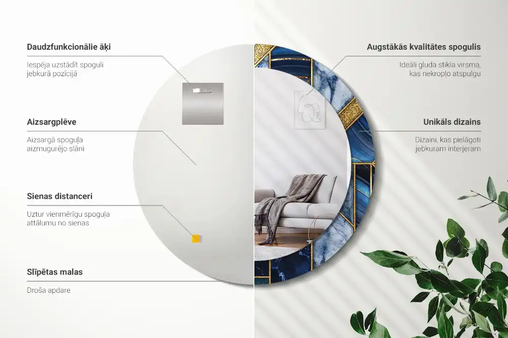 Spiegel mit bedrucktem Rahmen rund Moderner Marmor