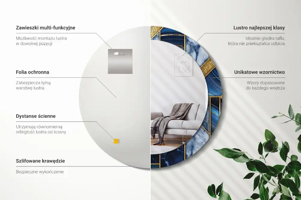 Spiegel mit bedrucktem Rahmen rund Moderner Marmor