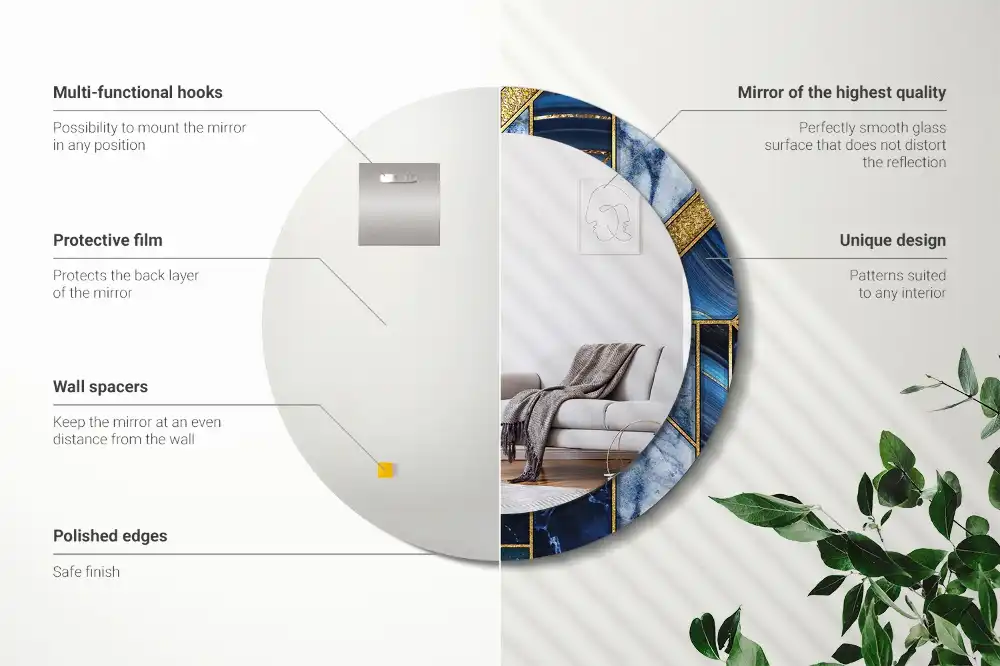 Spiegel mit bedrucktem Rahmen rund Moderner Marmor